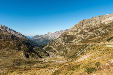 Mountain landscape at Susten Pass, view towards the Gadmental, Innertkirchen, Canton of Bern, Switzerland clipart