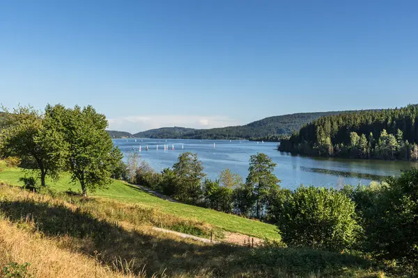 stock image Sailboats on Schluchsee lake, Black Forest, Baden-Wuerttemberg, Germany