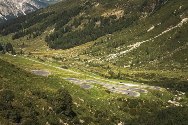 View of the serpentines of the Spluegen pass road, Spluegen, Canton of Grisons, Switzerland clipart