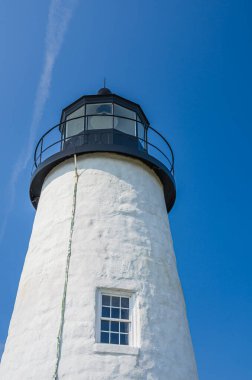 Pemaquid Point Deniz fenerine karşı mavi gökyüzü, Bristol, Lincoln County, Maine, New England, ABD