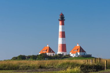 Westerheversand Feneri, Westerhever, Eiderstedt, Kuzey Frizya, Schleswig-Holstein, Almanya