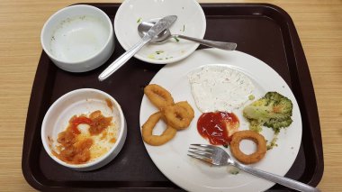 Yarım yamalak kirli tabaklar.