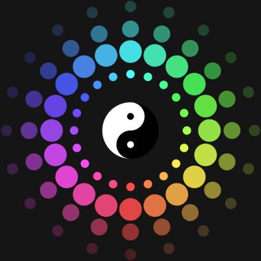 Renkli dairelerin merkezinde Yin Yang sembolü