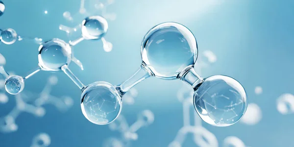 蓝色背景的彩色三维玻璃分子和原子 — 图库照片#