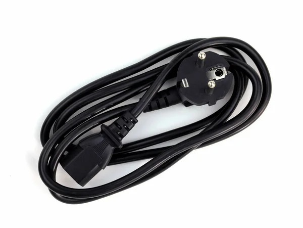 Power Cable Cord Computer White Background Black Power Cable Plug — Stock Photo, Image