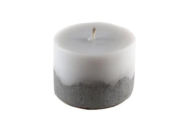Γκρι Κυλινδρικό Κερί Απομονωμένο Πυκνά Κεριά Λευκό Φόντο Κερί Εσωτερικό — Φωτογραφία Αρχείου