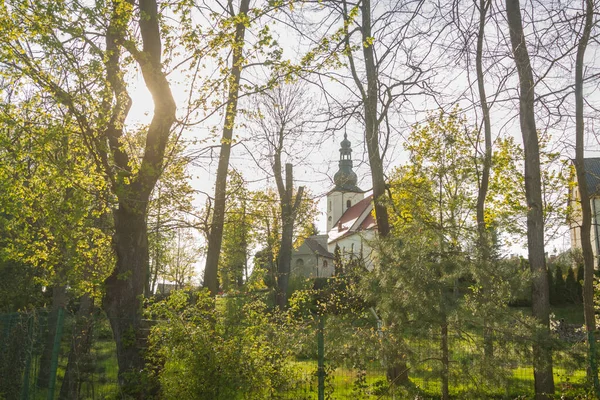 Polonia Alta Slesia Gliwice Labedy Assunzione Maria Chiesa Vista Dal — Foto Stock
