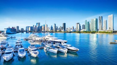 Mavi gökyüzünün altındaki Miami 'nin ufuk çizgisi