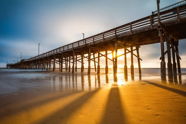 Cais Praia Newport Durante Por Sol Califórnia — Fotografia de Stock