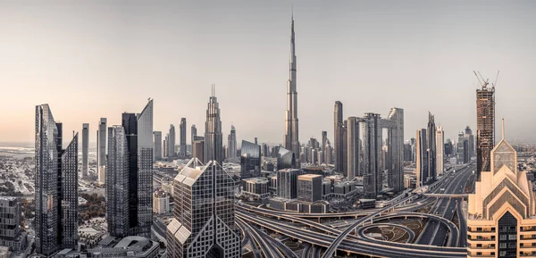 Skyline Van Dubai Tijdens Zonsopgang — Stockfoto