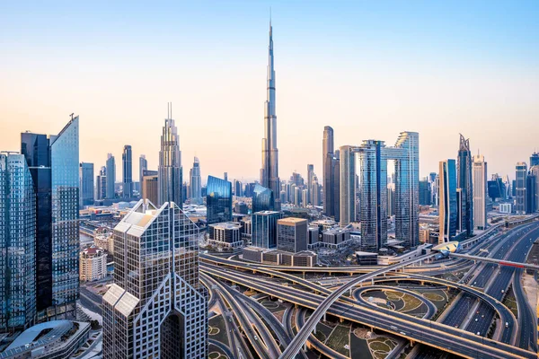 Skyline Van Dubai Tijdens Zonsopgang — Stockfoto