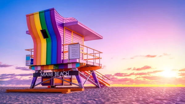 Cabaña Salvavidas Colores Playa Miami Florida —  Fotos de Stock