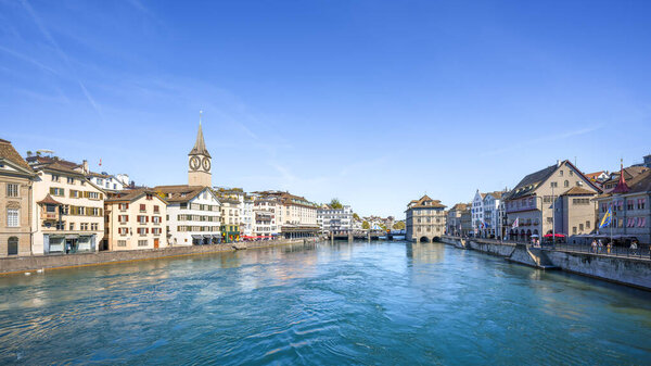 View along the limat river in zurich, switzerland