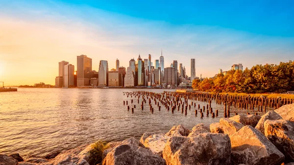 Blick Auf Die Skyline Von New York Bei Sonnenuntergang — Stockfoto