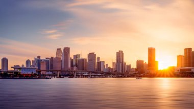the skyline of miami during sunset