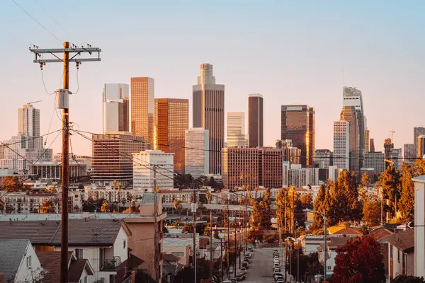 Los Angeles Városképe Napkeltekor Kalifornia Jogdíjmentes Stock Képek
