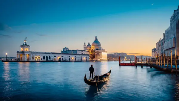 Панорамный Вид Большой Канал Венеции Время Заката Стоковое Фото