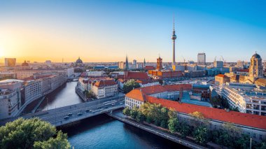 the skyline of berlin during sunset, germany
