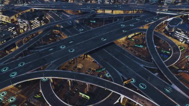 Автономні Транспортні Засоби Рухаються Міським Шосе Використовуючи Радіолокаційні Технології Автопілотування — стокове відео