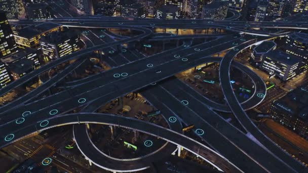 自律走行車街中を移動するセンサーを使ってモノや人を運ぶ明るい未来 Utopia Artificial Intelligence Cgi — ストック動画
