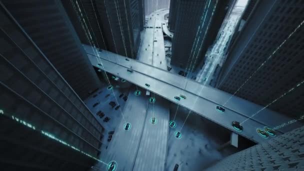 Samojezdne Samochody Autonomicznie Jadąc Przez Miasto Używając Czujników Poruszania Się — Wideo stockowe