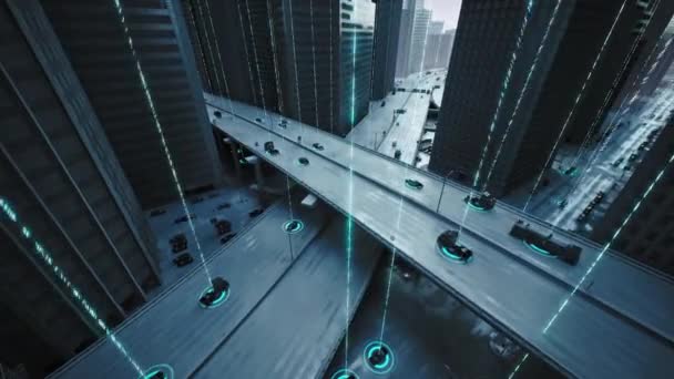 Samojezdne Samochody Autonomicznie Jazdy Przez Miasto Korzystanie Technologii Radarowej Autopilot — Wideo stockowe