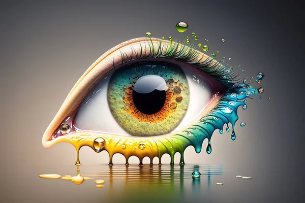 A painting of an eye with a drop of liquid coming out of it's iris highly detailed digital painting an airbrush painting psychedelic art