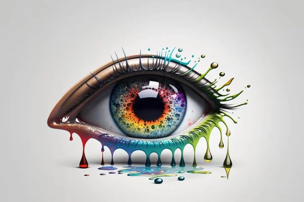 A colorful eye with dripping paint on it\'s side and the eyeball is in the center of the image highly detailed digital painting an airbrush painting psychedelic art
