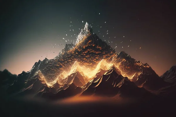 A mountain with a lot of fire coming out of it's top and a lot of water coming out of it liam brazier a detailed matte painting computer art
