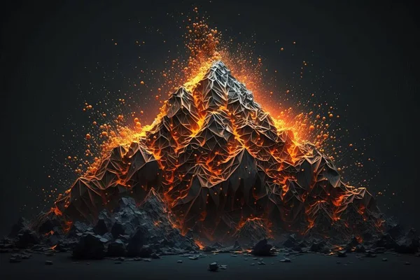 A mountain with a lot of fire coming out of it\'s top and a lot of rocks around it lava computer graphics computer art