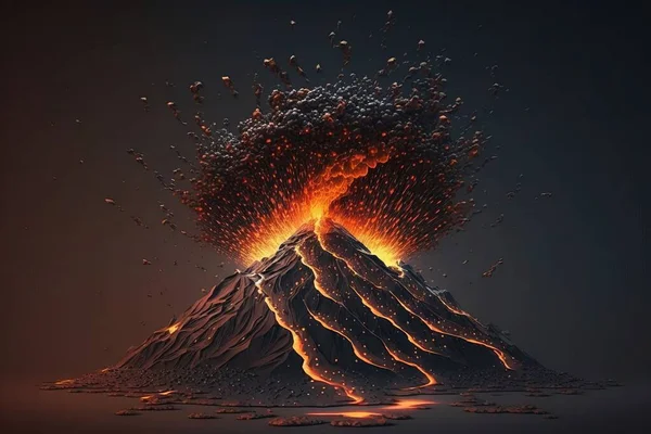 A volcano with lava and lava spewing out of it\'s sides and lava spewing out of the top lava a detailed matte painting generative art