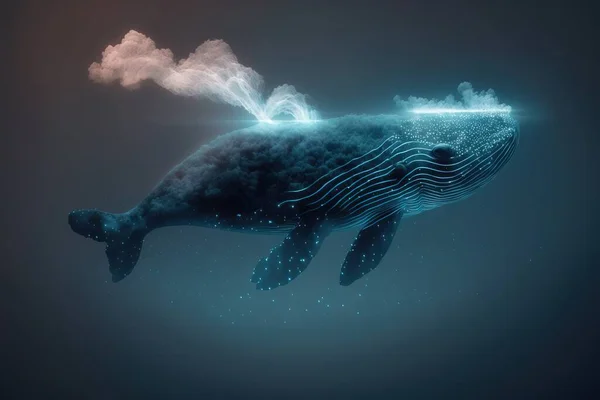 A whale with a light beam coming out of its mouth and a cloud of smoke coming out of its mouth volumetric a 3d render computer art