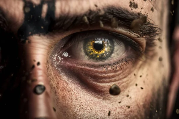 A man with a yellow eye and black spots on his face and nose with dirt all over his face highly detailed digital painting a photorealistic painting art photography