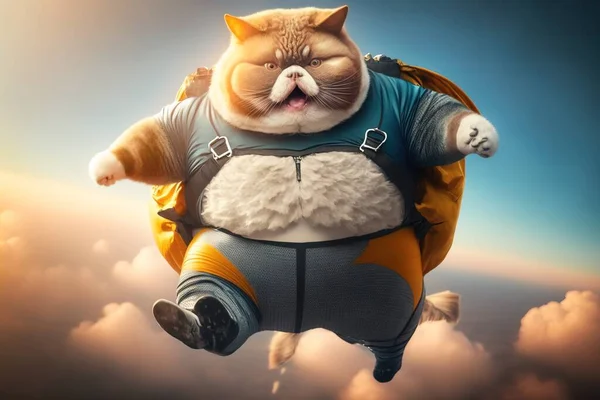 A cat in a backpack flying through the sky with clouds behind it and a cat in the air weta digital concept art furry art