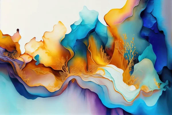 A painting of a blue yellow and white wave with a white background and a white background highly detailed digital painting an airbrush painting generative art