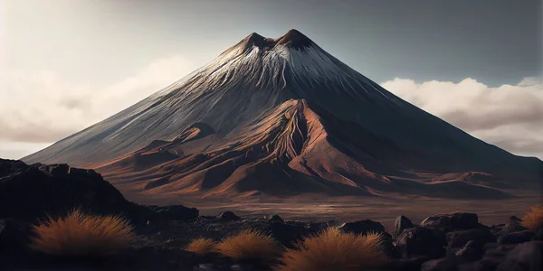 A mountain with a very tall peak in the middle of it\'s landscape cinematic matte painting a matte painting photorealism
