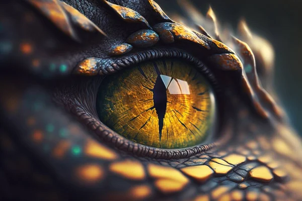 A close up of a dragon eye with a person in the reflection of it\'s eye realistic eyes a 3d render photorealism