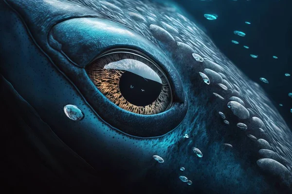 A close up of a fish eye with water droplets on it\'s body and a fish tail highly detailed digital painting a digital painting photorealism