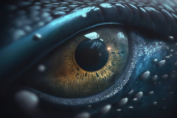 A close up of a dragon eye with water droplets on it\'s iris and a black background realistic eyes a 3d render photorealism