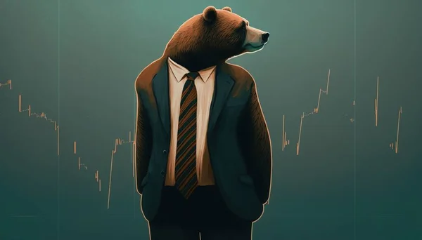 A bear in a suit and tie standing in front of a chart of stock prices editorial illustration a stock photo analytical art