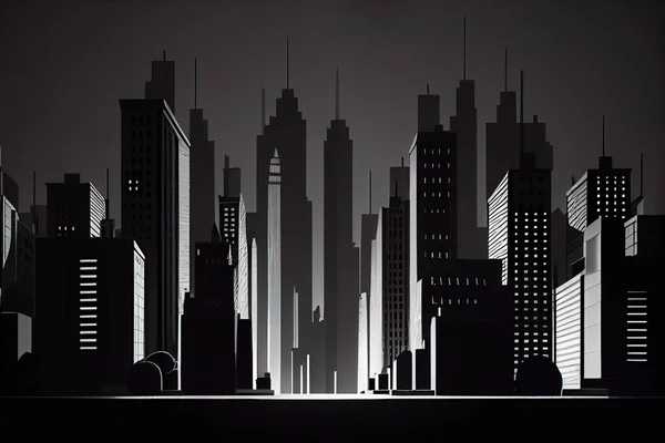 A city skyline with tall buildings and a sky scraper in the background at night cinematic matte painting a matte painting harlem renaissance