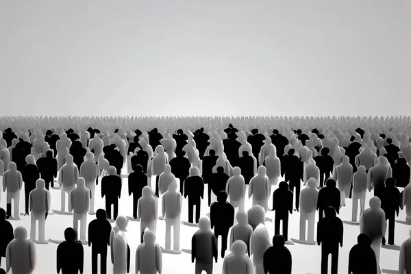 A large group of people standing in a large room with a sky background and a white sky editorial illustration a raytraced image les automatistes