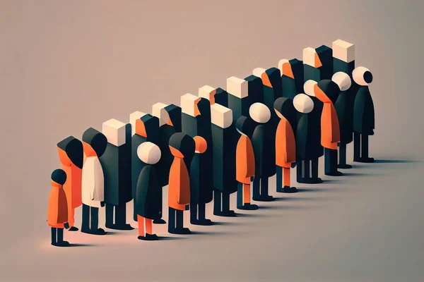 A group of people standing in a row with one person in the middle of the line editorial illustration a low poly render generative art