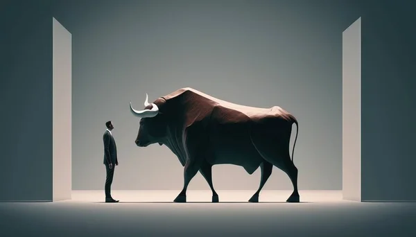 A man standing in front of a bull in a room with a doorway and a man standing in front of it stock photo a stock photo neoism