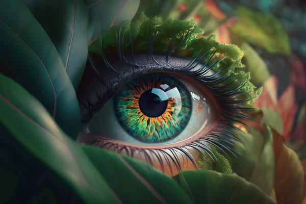 A close up of a green leafy plant with a blue eye in the center highly detailed digital painting a digital painting psychedelic art
