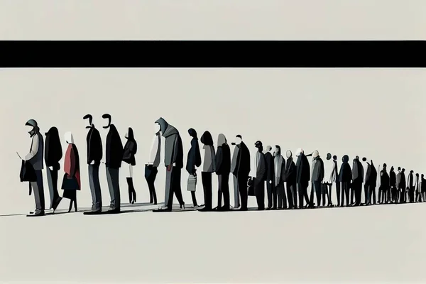 A group of people standing in a line with a white background and a black border low poly an ultrafine detailed painting generative art