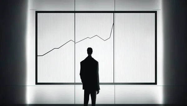 A man standing in front of a window with a chart on it in the dark smooth and clean curves a stock photo new objectivity
