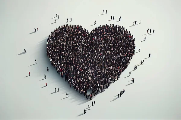 A large group of people standing in the shape of a heart on a white background love a stock photo american romanticism