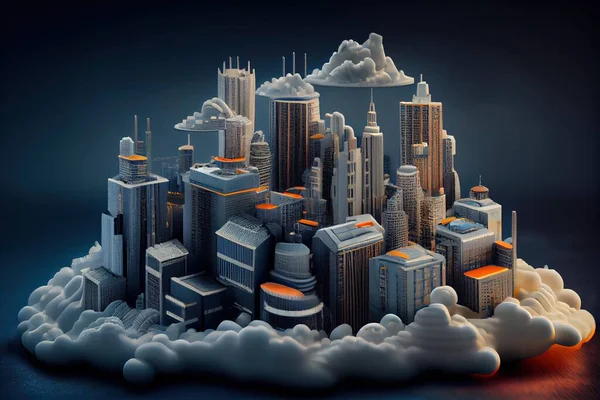 A city in the clouds with a red light on it\'s side and a cloud in the sky cinematic matte painting an ambient occlusion render video art