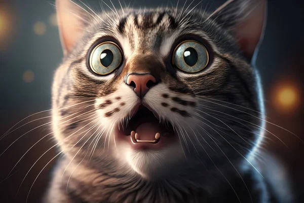 A cat with its mouth open and it\'s tongue out with its mouth wide open cgstudio a photorealistic painting shock art